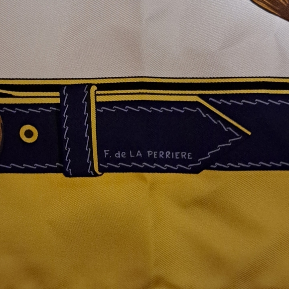 Authentic HERMES Scarf Silk Navy & Yellow - Picture 3 of 13